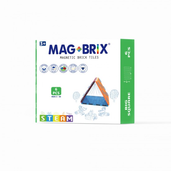 Set magnetic Magbrix 6 piese patrate mari - compatibil cu caramizi de constructie tip Lego  