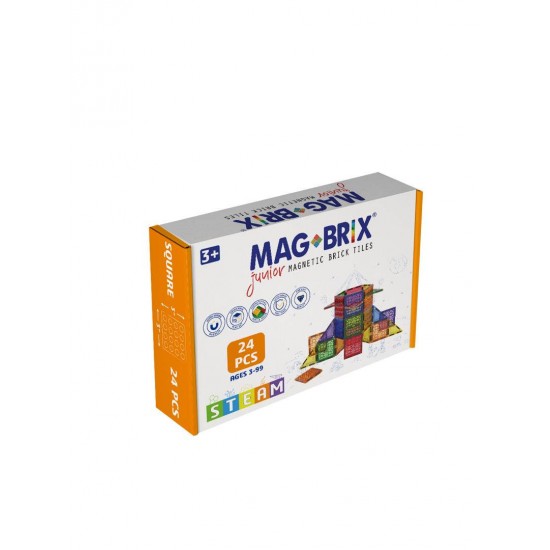 Set magnetic Magbrix Junior 24 piese patrate - compatibil cu caramizi de constructie tip Lego Duplo  