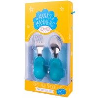 Set tacamuri Nana's Manners pentru toddleri, furculita si lingura, etapa 2 - albastru