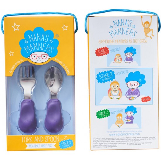 Set tacamuri Nana's Manners pentru toddleri, furculita si lingura, etapa 2 - mov