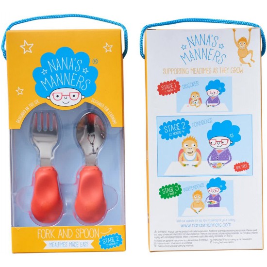 Set tacamuri Nana's Manners pentru toddleri, furculita si lingura, etapa 2 - portocaliu