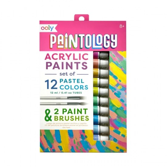 Set vopsele acrilice Paintology, 12 culori pastel si 2 pensule