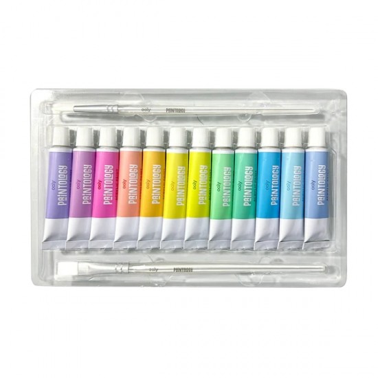 Set vopsele acrilice Paintology, 12 culori pastel si 2 pensule