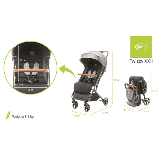 Carucior sport compact (max. 22 Kg) 4Baby Twizzy Gri Inchis