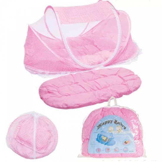 Patut voiaj pliabil bebe cu protectie impotriva tantarilor Happy Baby Pink