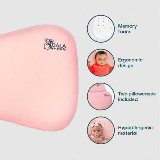 Perna bebelusi anti plagiocefalie 0-36 luni, forma ergonomica cu spuma memory, 2 huse detasabile, certificata in Germania, Koala Perfect Head Maxi Pink