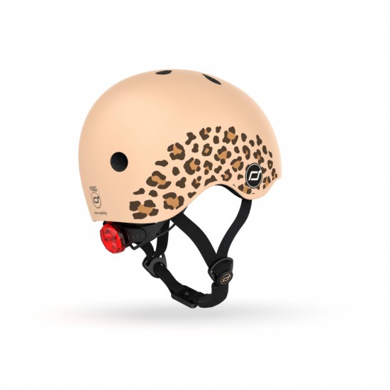 Casca de protectie pentru copii, sistem de reglare magnetic cu led, XXS-S, 45-51 cm, 1 an+, Leopard, Scoot  Ride