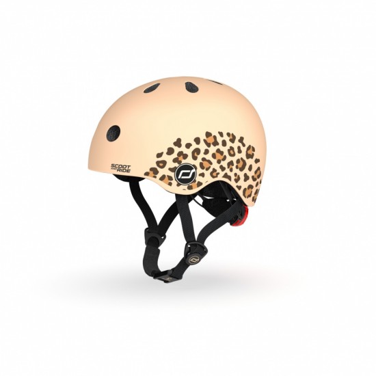 Casca de protectie pentru copii, sistem de reglare magnetic cu led, XXS-S, 45-51 cm, 1 an+, Leopard, Scoot  Ride