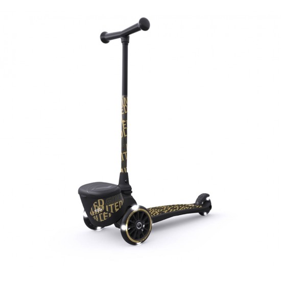 Pachet trotineta copii pliabila cu roti luminoase Highwaykick 2 Black Gold Limited Scoot Ride si casca S-M