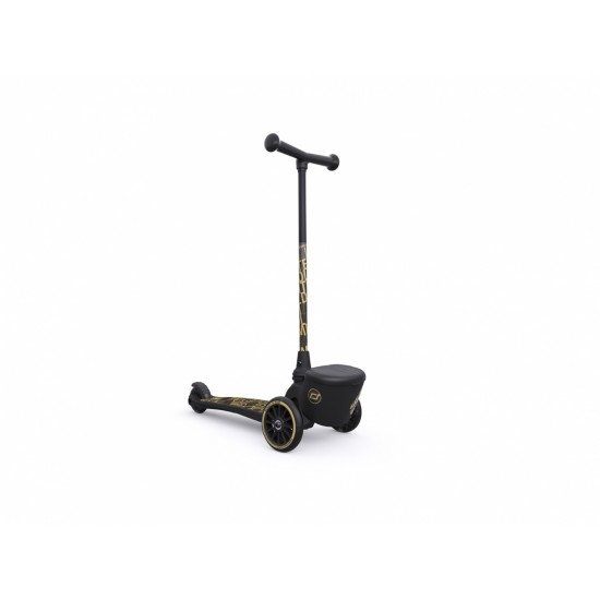 Pachet trotineta copii pliabila cu roti luminoase Highwaykick 2 Black Gold Limited Scoot Ride si casca S-M