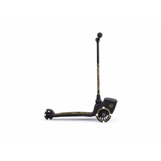 Pachet trotineta copii pliabila cu roti luminoase Highwaykick 2 Black Gold Limited Scoot Ride si casca S-M