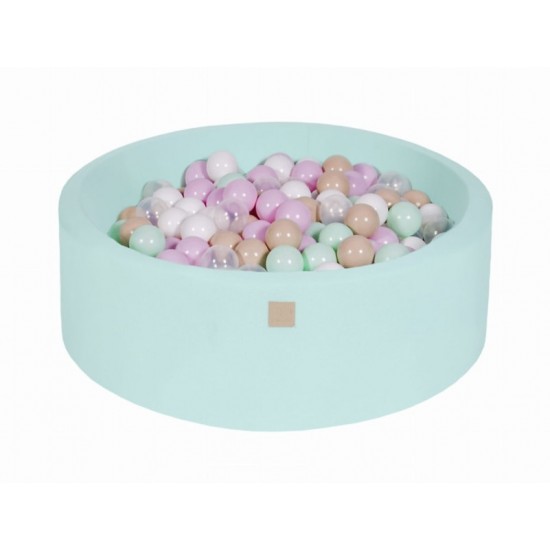 Piscina uscata cu 250 de bile (Alb, Mint, Bej, Roz pastel, Transparent) MeowBaby  Cupcake 90x30 cm Mint