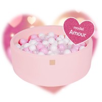 Piscina uscata cu 250 de bile (Alb perlat, Transparent, Roz Pastel) MeowBaby Amour 90x30 cm roz deschis