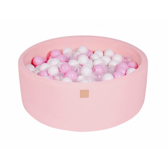 Piscina uscata cu 250 de bile (Alb perlat, Transparent, Roz Pastel) MeowBaby Amour 90x30 cm roz deschis