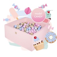 Piscina uscata cu 300 de bile (babyblue, bej, alb perlat, roz pastel) MeowBaby Candy 90x90x40 cm Roz