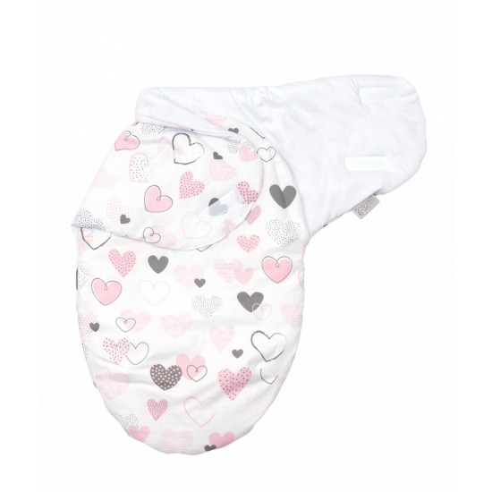 Sistem de infasare Baby swaddle Inimioare Bumbac Alb, Amy, 72x60 cm