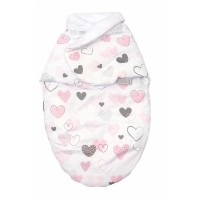 Sistem de infasare Baby swaddle Inimioare Bumbac Alb, Amy, 72x60 cm