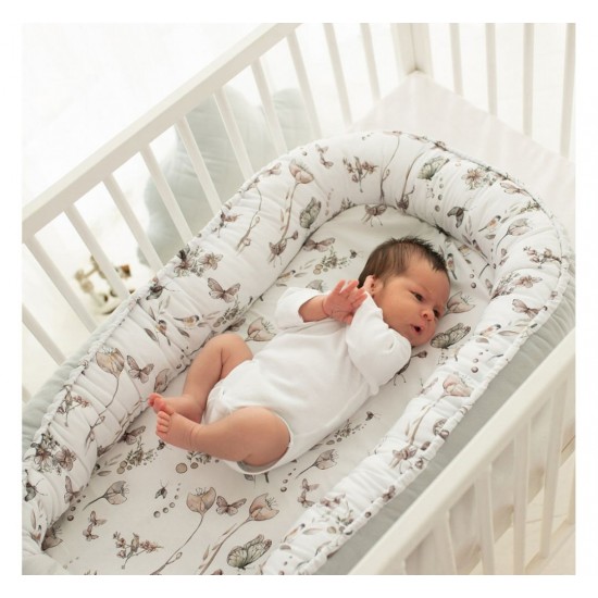 Suport de dormit Babynest Premium Bumbac si Catifea Boho Beige by BabySteps 70x35 cm