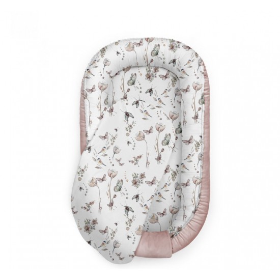 Suport de dormit Babynest Premium Bumbac si Catifea Nature Sepia Rose by BabySteps 70x35 cm