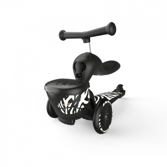 Trotineta copii cu sezut, suport jucarie, transformabila 2in1, HighwayKick 1 Lifestyle Zebra, 1-5 ani, pana la 50 kg, Scoot Ride