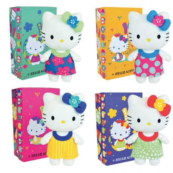 Jucarie plus Hello Kitty cu floricele roz 20 cm Jemini