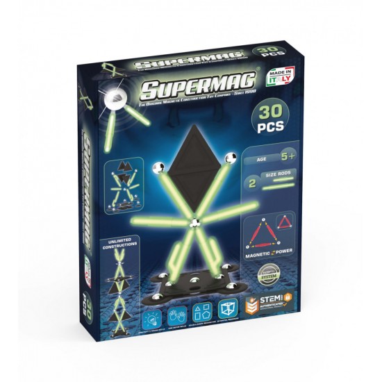 Set de constructie magnetic Supermag Projects Glow 30 piese