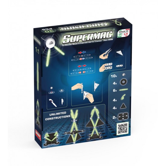 Set de constructie magnetic Supermag Projects Glow 30 piese