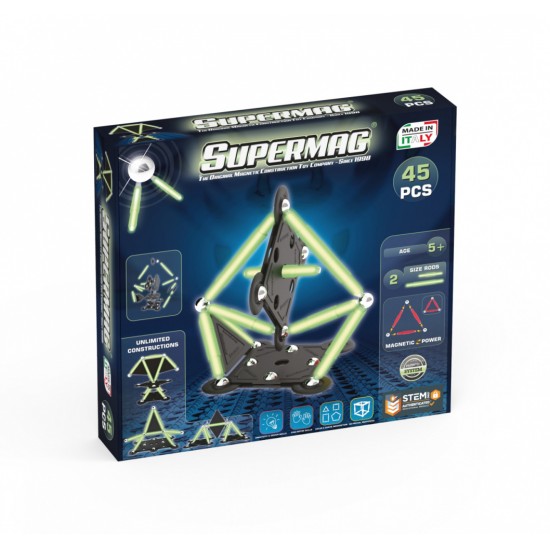 Set de constructie magnetic Supermag Projects Glow, 45 piese