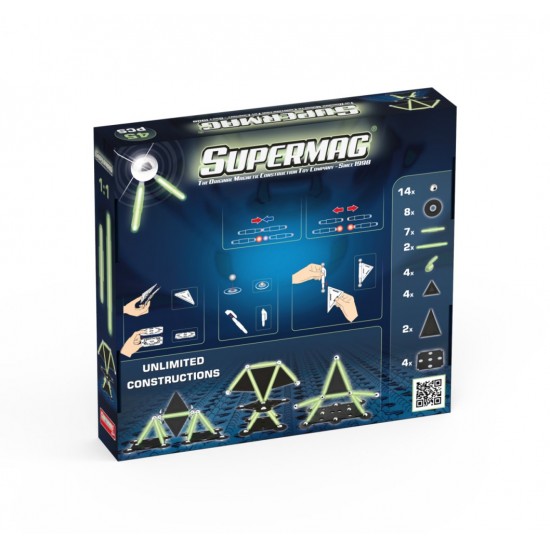 Set de constructie magnetic Supermag Projects Glow, 45 piese