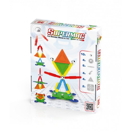 Set de constructie magnetic Supermag Projects Multicolor, 30 piese