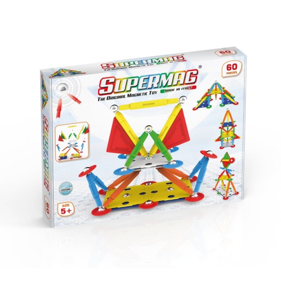 Set de constructie magnetic Supermag Projects Multicolor, 60 piese