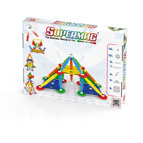 Set de constructie magnetic Supermag Projects Multicolor, 60 piese