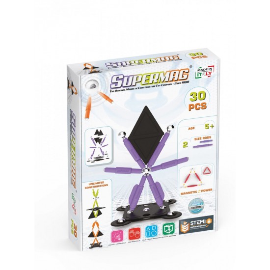 Set de constructie magnetic Supermag Projects Technicolor, 30 piese