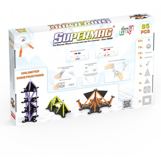 Set de constructie magnetic Supermag Projects Tehnicolor 85 piese