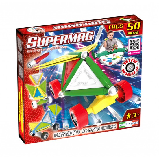 Set de constructie masini cu piese magnetice Supermag, 50 piese