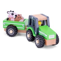 Tractor cu trailer si animale din lemn