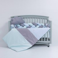 Lenjerie MyKids 6 piese Gray Blue fara baldachin 120x60 cm