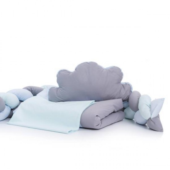 Lenjerie MyKids 6 piese Gray Blue fara baldachin 120x60 cm