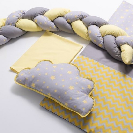 Lenjerie MyKids 6 piese Gray Yellow fara baldachin 120x60 cm