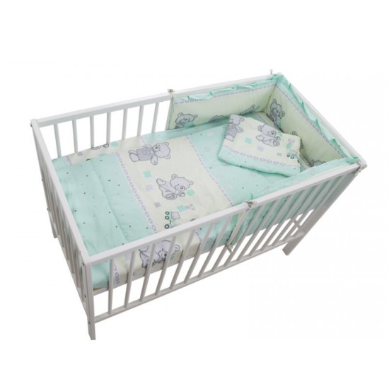 Lenjerie MyKids Teddy Toys Turquoise 4 Piese M1 120x60