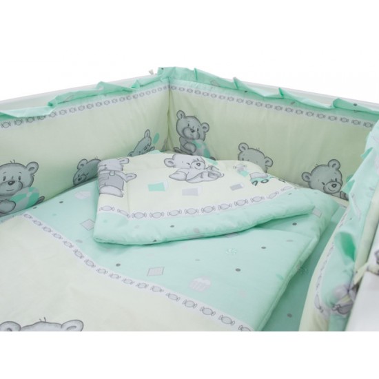 Lenjerie MyKids Teddy Toys Turquoise 4 Piese M1 120x60