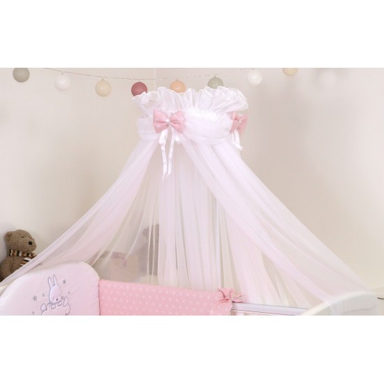 Baldachin din tul pentru patut bebe Sky Bunny Pink, 160 x 600 cm, suport prindere inclus
