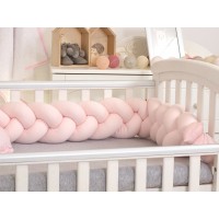 Protectie laterala patut bebe bumper impletit inchidere velcro bumbac Jersey Pink 210 cm