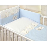 Set Lenjerie din bumbac, cu protectie laterala, pentru pat bebelusi, Sweet Dreams Blue, 120 x 60 cm
