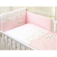 Set lenjerie din bumbac, cu protectie laterala, pentru pat bebelusi, Sweet Dreams Pink, 120 x 60 cm