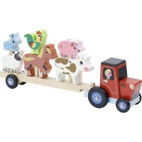Jucarie camion din lemn pentru transportat animale