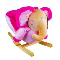 Balansoar muzical Elefant din lemn si plus roz