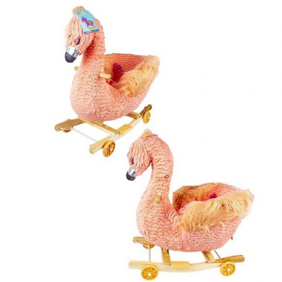 Balansoar cu rotile pentru bebelusi Flamingo roz