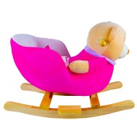 Balansoar pentru bebelusi ursulet din lemn si plus roz