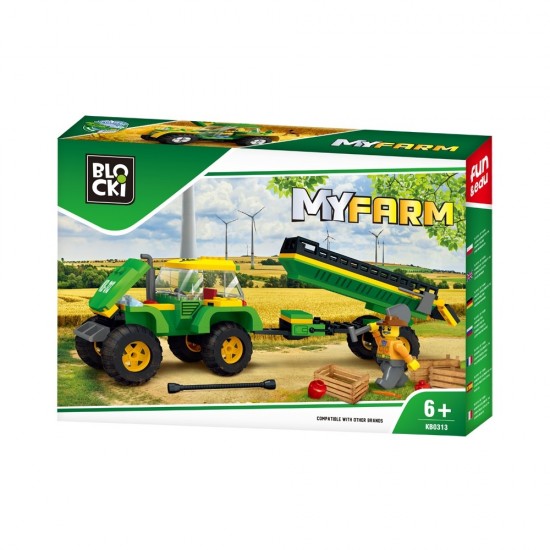 Set cuburi constructie Blocki My Farm - Tractor cu remorca